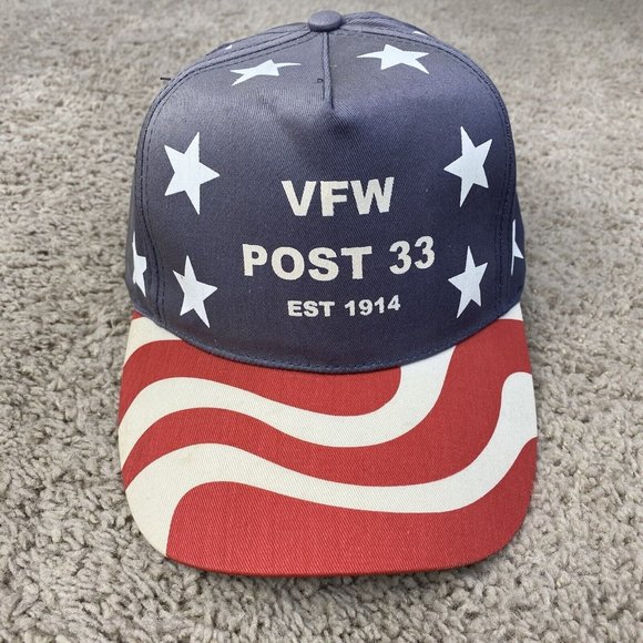 Nissin VFW Post 33 Hat America Flag Stars Stripes Patriotic Snapback Trucker Cap - Picture 1 of 9